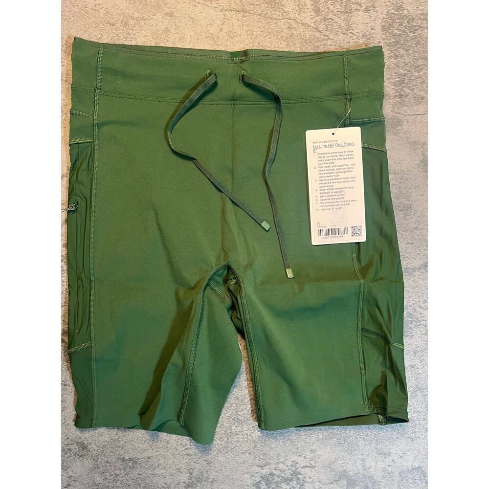 NWT Lululemon No Line High-Rise Running Shorts‎ 8" Ivy Grove Green Size 8